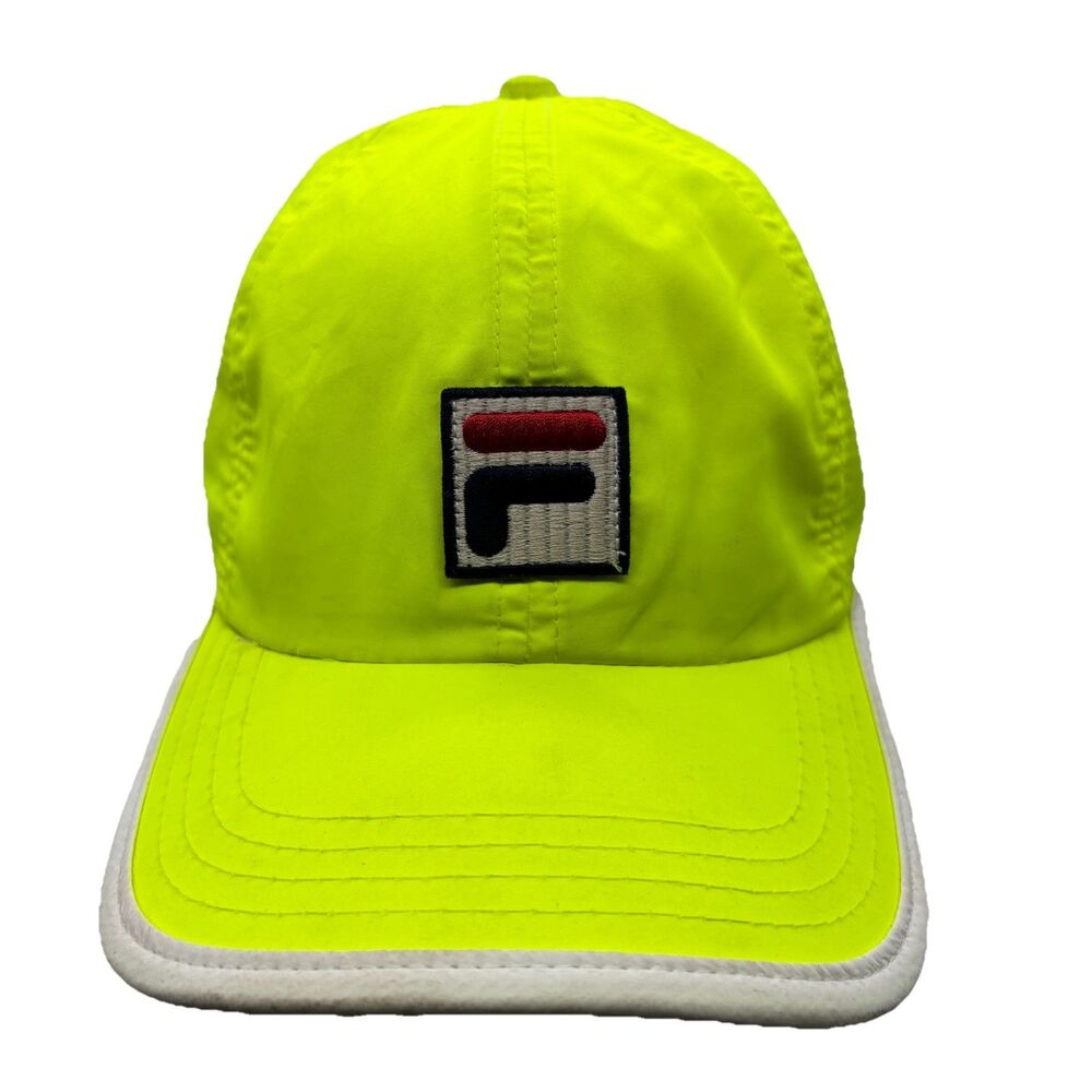 FILA Hat Neon Yellow Lime Green Performance Running Cap Nylon Strapback Unisex